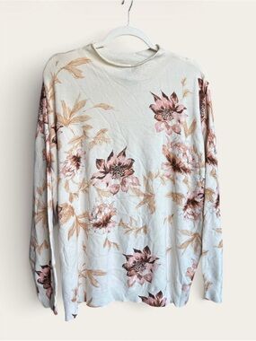 Tribal Womens 3X Moonstone Cream Floral Print Lightweight Knit Sweater NWT